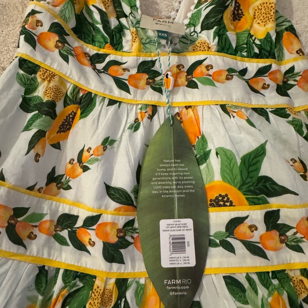 NWT XXS FARM Rio Papaya Print Mini Dress - Picture 6 of 6